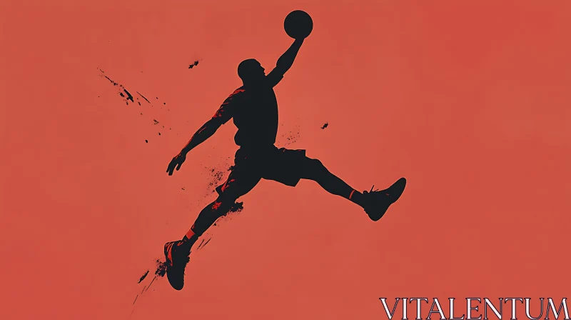 Athlete's Jump Silhouette on Red AI Image