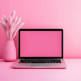 Minimalist Pink Workspace with Laptop