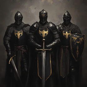 Three Armored Warriors with Golden Emblems