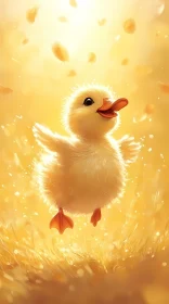 Playful Duckling Amidst Sunlit Glow