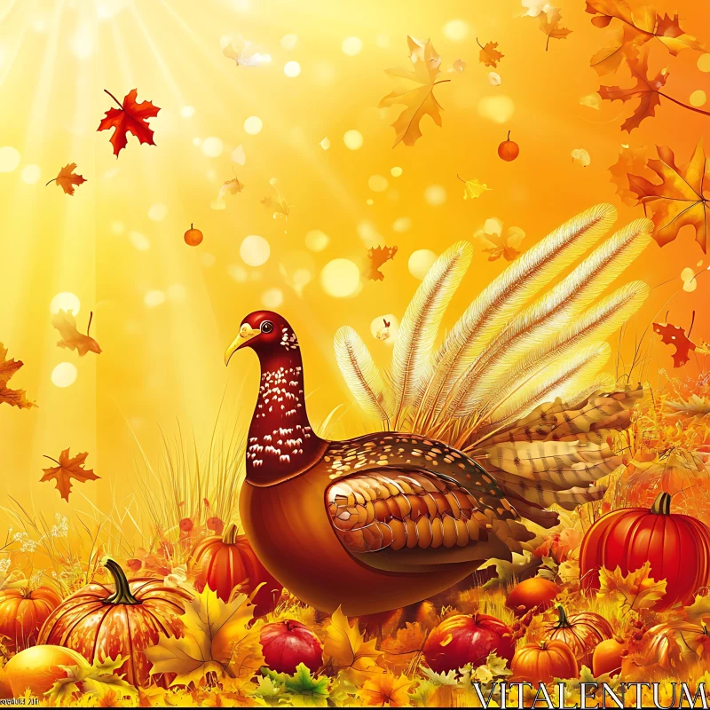 Festive Fall Scene with Turkey and Harvest AI Image