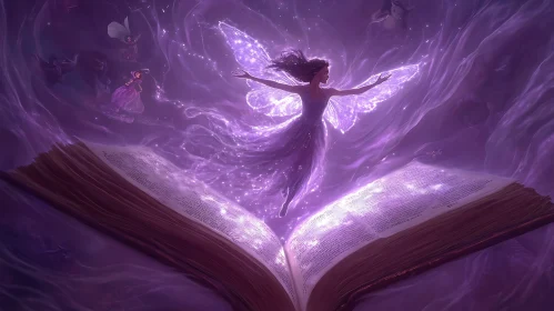 Fairy's Luminous Dance Above an Ancient Book