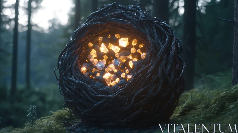 AI ART Enchanted Forest Nest with Crystalline Light