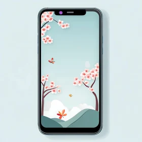 Cherry Blossoms and Butterflies Illustration