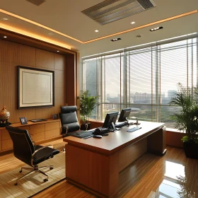 Contemporary Office Interior with Cityscape