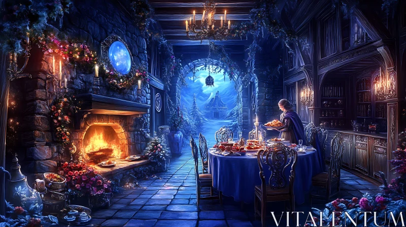 AI ART Candlelit Dinner in Winter Wonderland