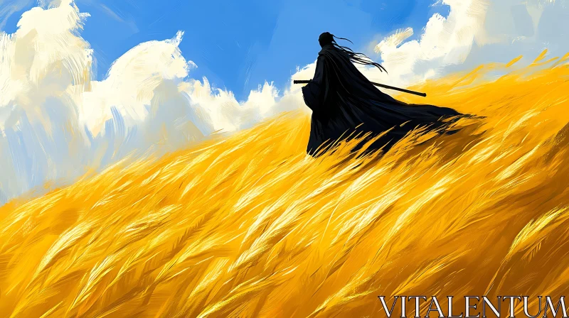 AI ART Silhouette in a Field of Gold