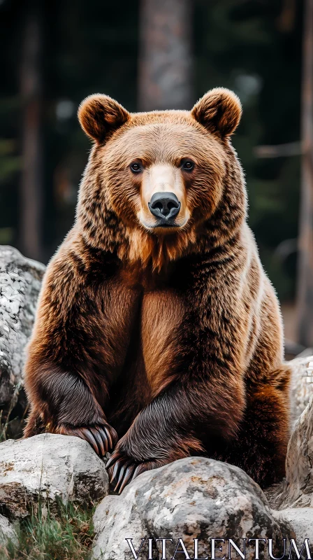 Wild Brown Bear Among Rocks AI Image