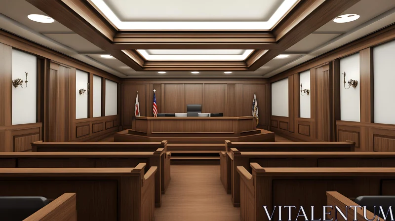 Courtroom Interior with Flags AI Image