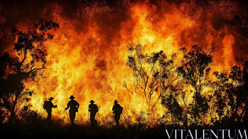 Heroic Firefighters Confronting a Massive Wildfire AI Image