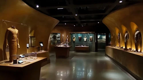 Museum Interior with Ancient Exhibits