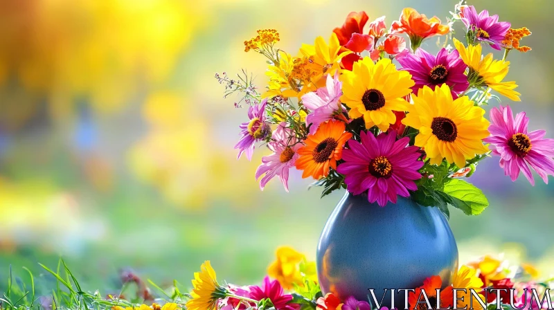 Colorful Blooms in Vase AI Image