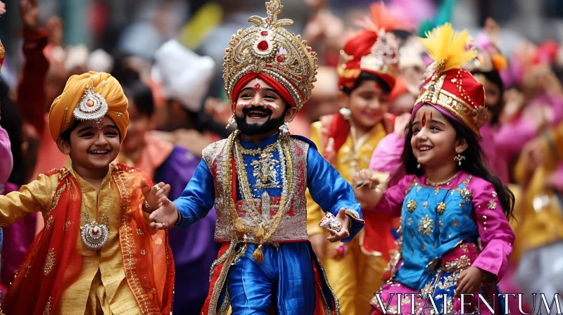 Festive Kids in Cultural Parade AI Image