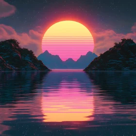 Tranquil Sunset Lake Mountain View