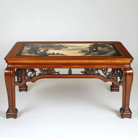 Ornate Carved Table with Scenic Top