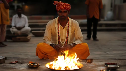 Man in Traditional Dress Meditating