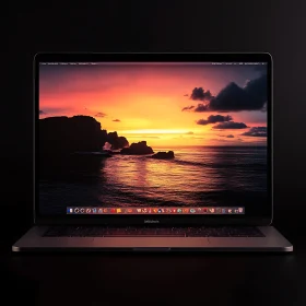 Modern Laptop with Sunset Screen