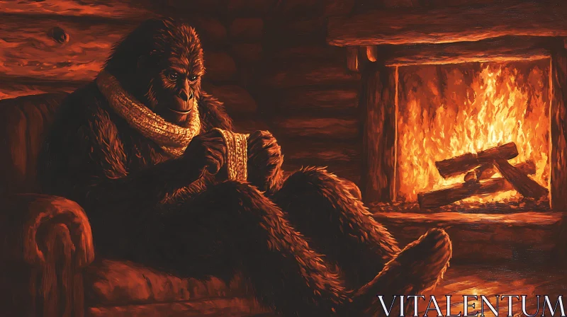 Cozy Bigfoot Knitting Illustration AI Image