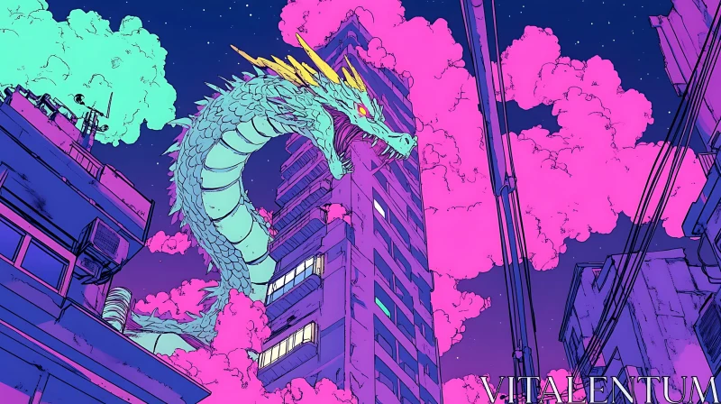 AI ART Urban Dragon: Neon Fantasy in the City