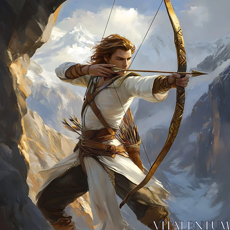 AI ART Mountain Archer with Golden Bow