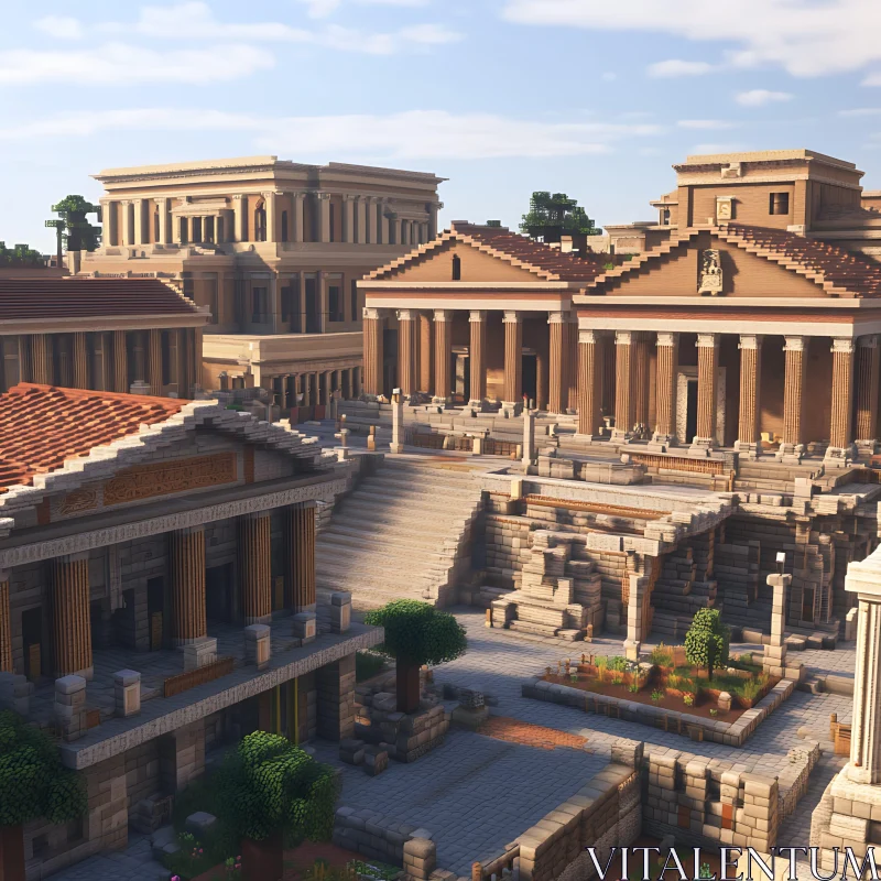 Ancient Rome Reimagined: A Blocky Architectural Vista AI Image