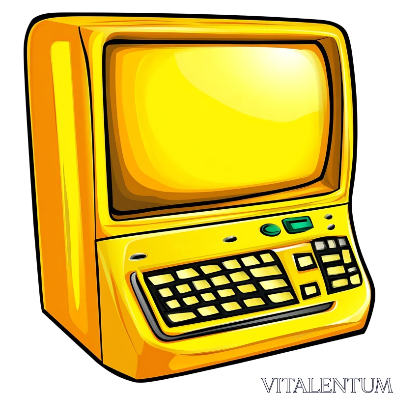 Vintage Yellow Computer Art AI Image