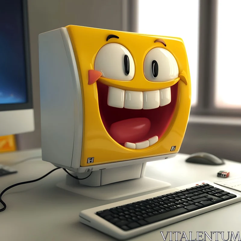 Cheerful Emoji-Themed Computer Monitor AI Image