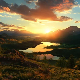 Scenic Mountain Lake at Sunset