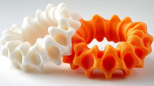 Intricate Porous 3D Objects in White and Orange