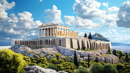 The Acropolis of Athens Under Cloudy Sky