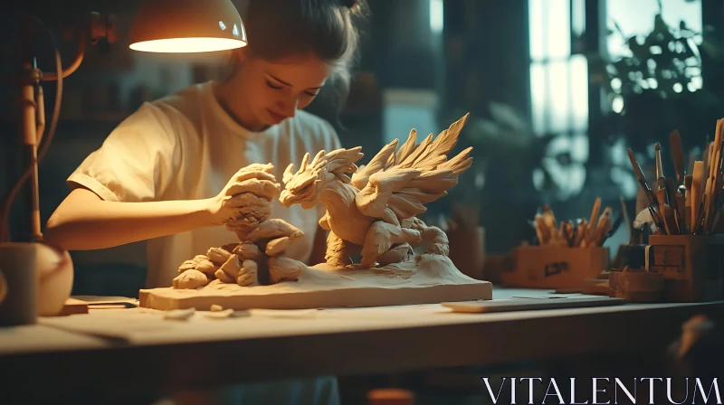 AI ART Artisan Crafting a Clay Dragon