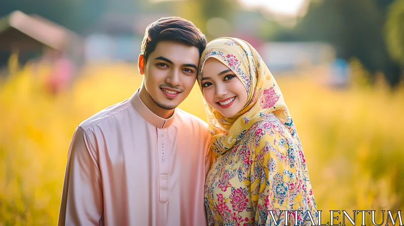 AI ART Smiling Muslim Couple in Golden Light