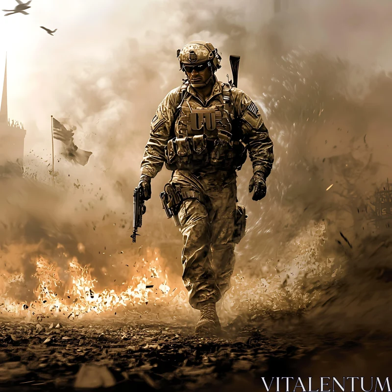 Warrior in Combat Zone - Bravery Image AI Image