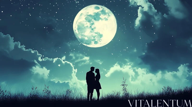 Silhouette Couple Under the Moon AI Image