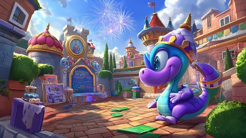 Festive Dragon in a Colorful Town