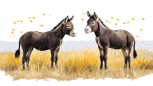Tranquil Donkeys Amongst Wildflowers