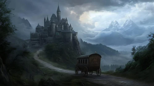 Fantasy Castle with Caravan Illustration