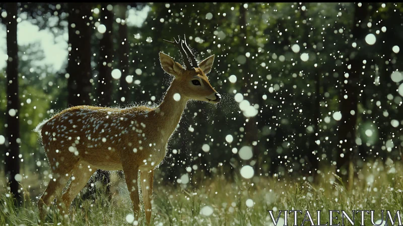 Graceful Deer Amongst Sparkling Raindrops AI Image