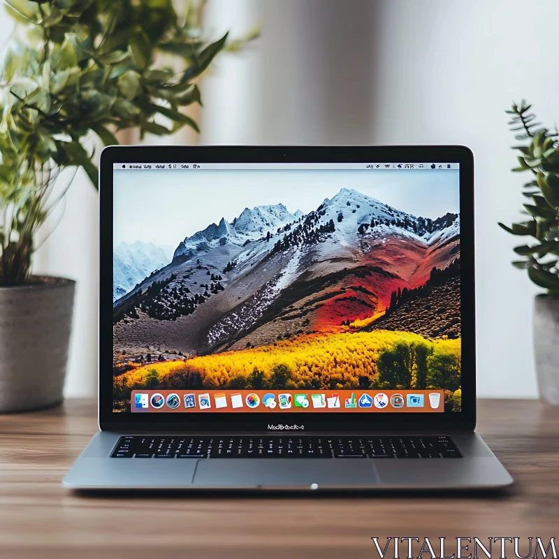 Nature-Inspired Workspace with Laptop AI Image