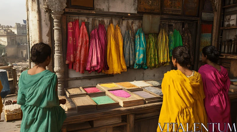 AI ART Colorful Saris at the Marketplace