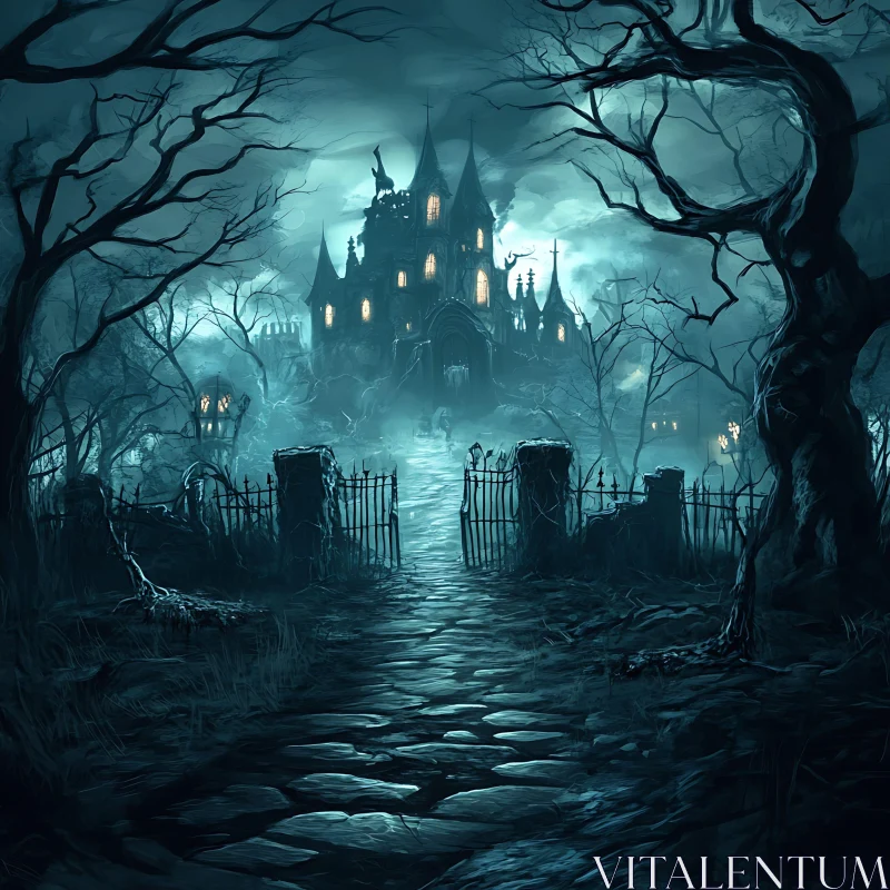 Mysterious Castle in Dark Ambiance AI Image