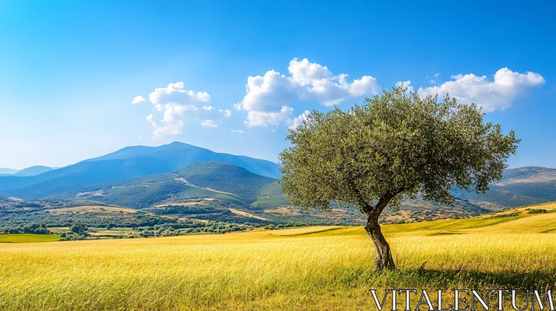 AI ART Peaceful Landscape with Tree and Mountains