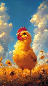 Golden Chicken in Nature AI Image