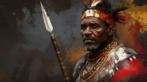 African Warrior with Spear Digital Painting