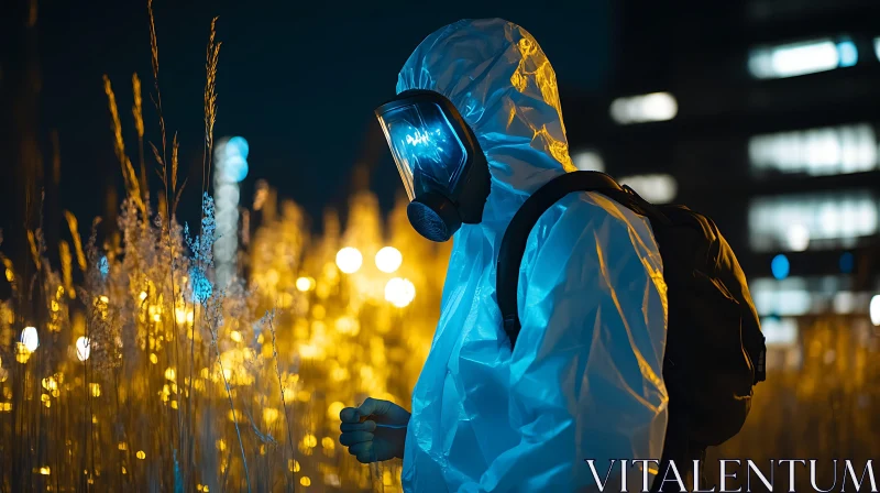 AI ART Figure in Protective Suit at Night