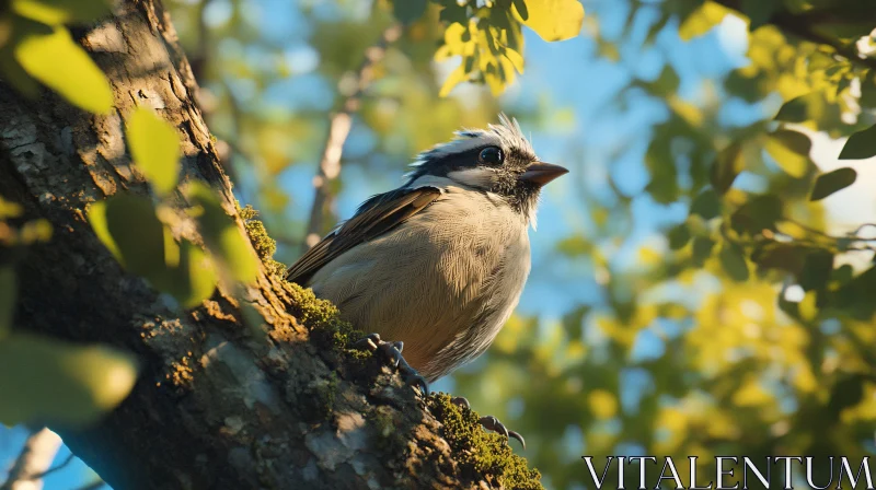 Small Bird on Mossy Branch AI Image