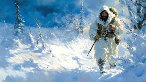 Man in Winter Landscape Painting