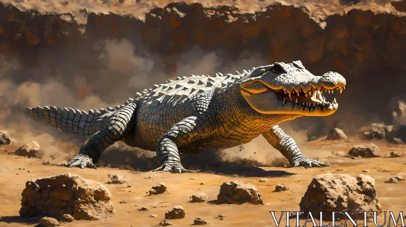 Crocodile in Dry Terrain AI Image