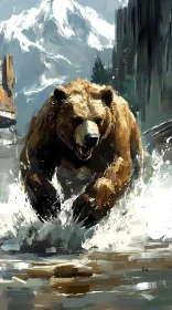 Charging Bear in a Mountain Stream