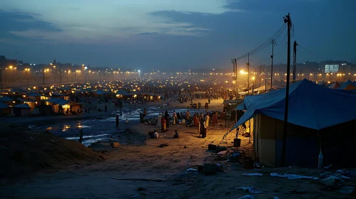 Night scene with tents